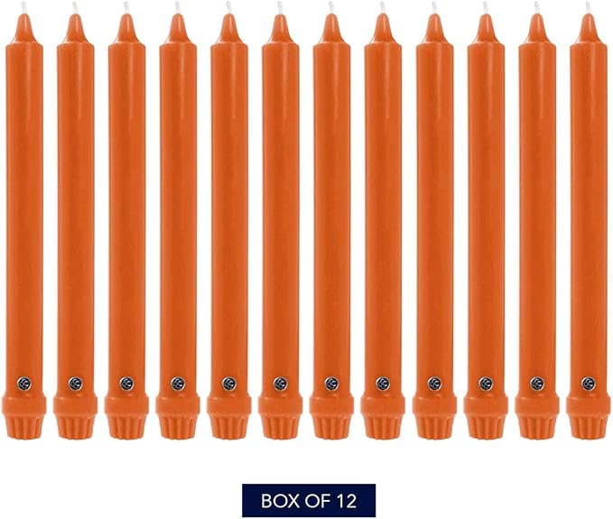 Colonial Candle Unscented Taper Candle, Classic Collection, Pumpkin, 10 In, Pack of 12 - Up to 8 Hours Burn