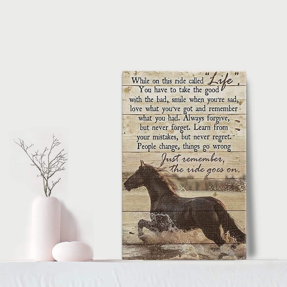Inspirational Wall Art Horses Painting on Canvas, Motivational Positive Quote Retro Horse Picture Posters and Prints for Home Decor, Living Room, Office, Framed, 12" x 18"