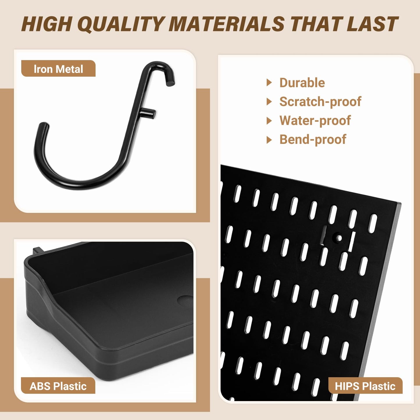 AKTOP Peg Board Wall Organizer 4-Pack – 12"x12" Black Pegboard Combination Kit with 13 Accessories for Wall, Plastic Peg Board Panels for Home, Office, Garage Tool Storage & Craft Room