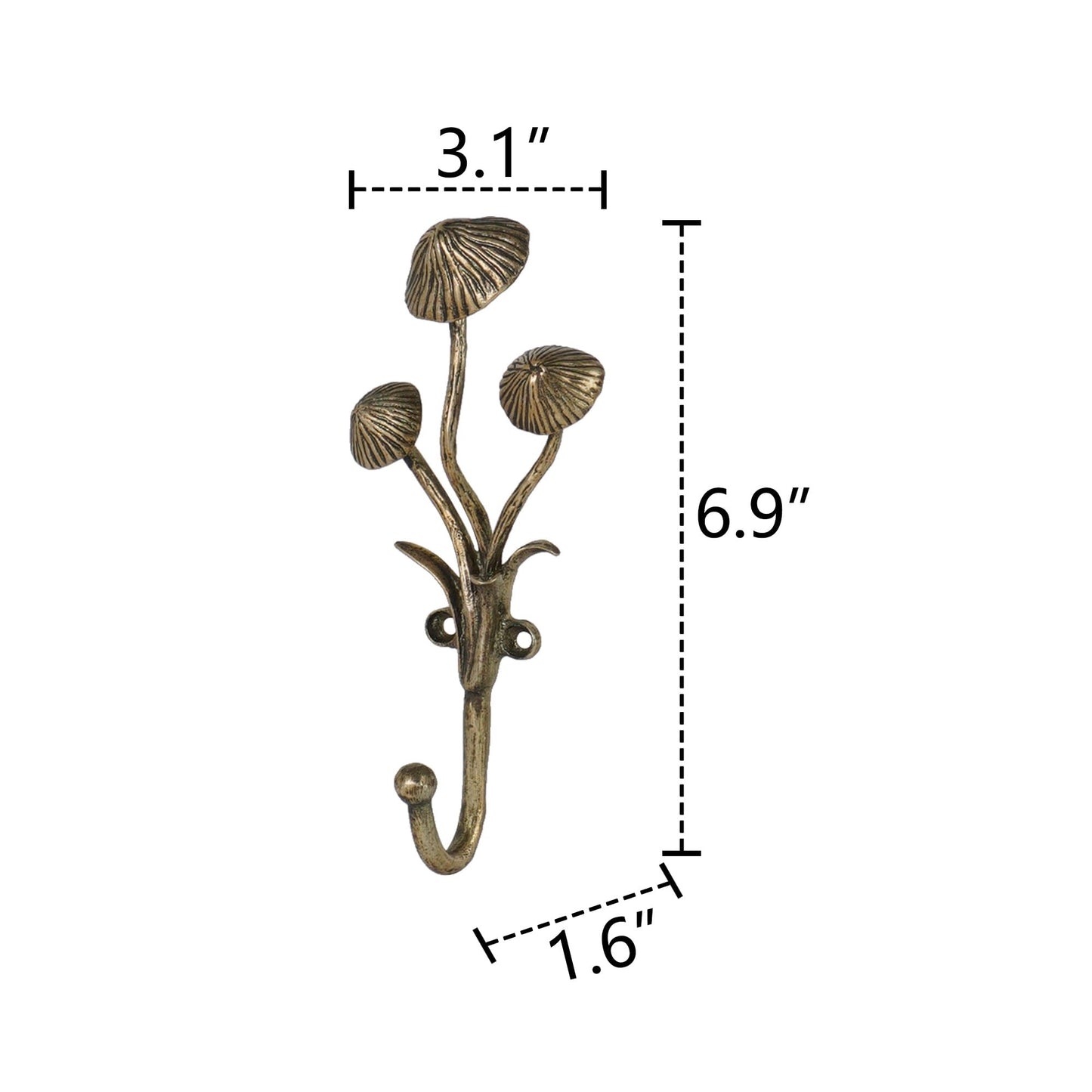 SOFFEE DESIGN 2pcs Metal Gold Coat Hooks with 3D Mushrooms Shape, for Entryway, Bathroom, Bedroom Farmhouse Decoration