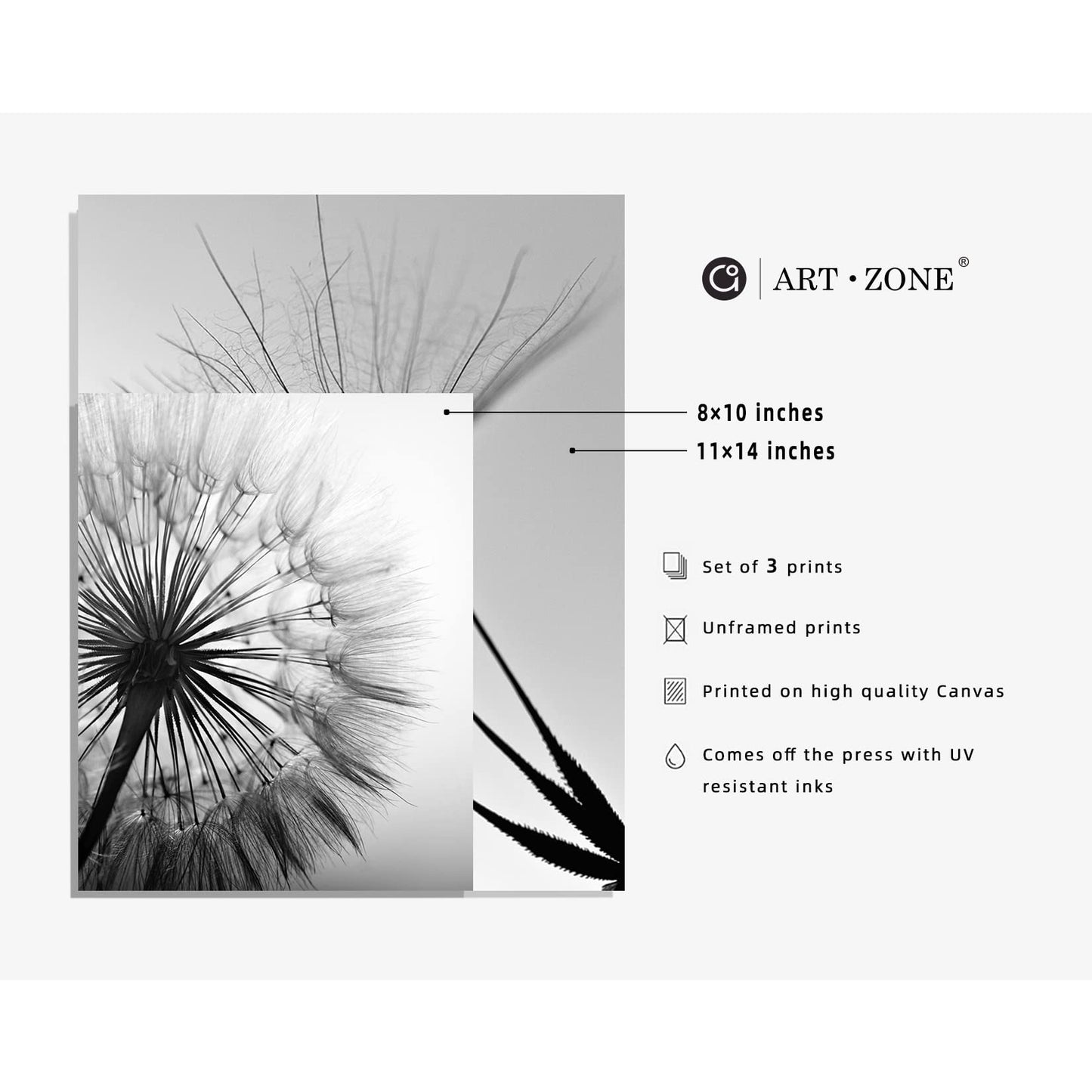 Black and White Wall Art Prints Posters Minimalist Decor, 8x10 Canvas Prints Unframed Set of 3, Plant Posters Aesthetic for Living Room