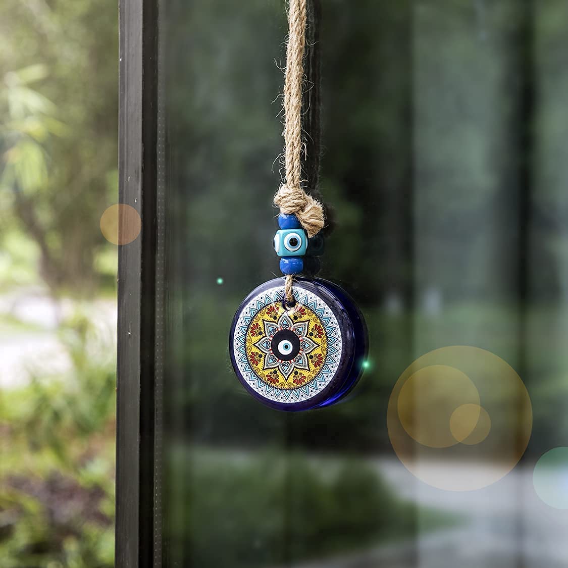 3.1" Glass Evil Eye Mandala Bead Large Turkish Nazar Amulet Home Protection Charm Wall Hanging Ornament for Christmas Tree