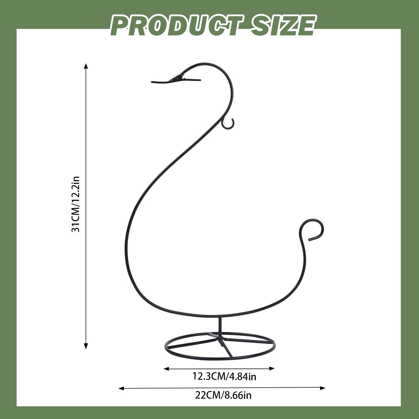 Handbanary 12 Inch Ornament Display Stand, Glass Ball & Air Plant Holder Terrariums Hanger, Black Iron Wire Hanging Hook for Christmas Halloween, Home and Office Decor (Swan Shape 1 Pcs)