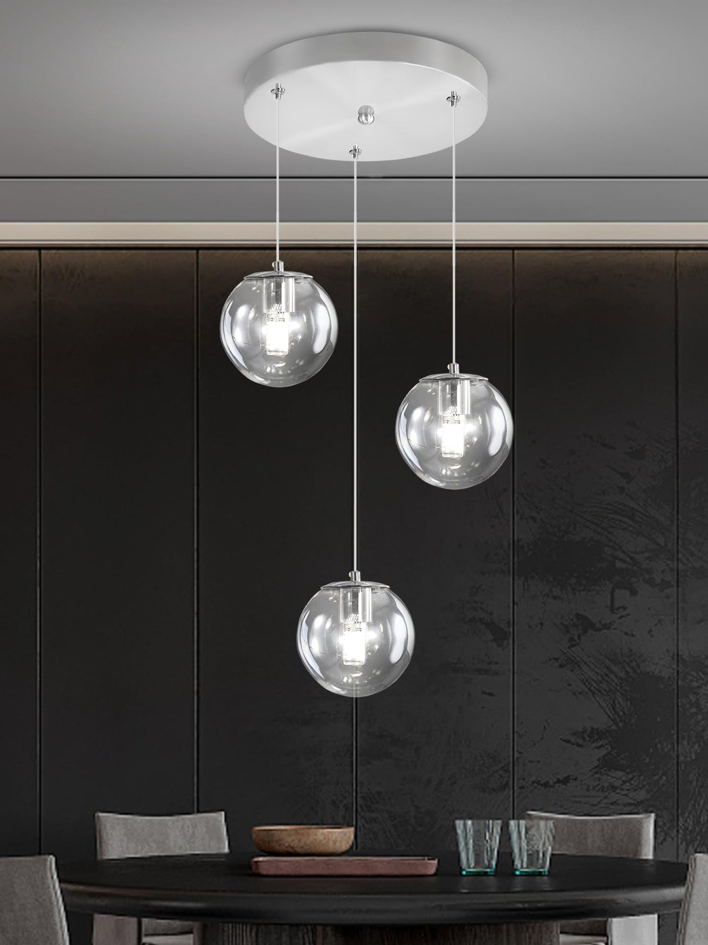 ykolupty 3-Light Chrome Pendant Lighting Modern Mini Chandeliers,Adjustable Clear Glass Pendant Light Fixture for Kitchen Island Dinning Room Bedroom