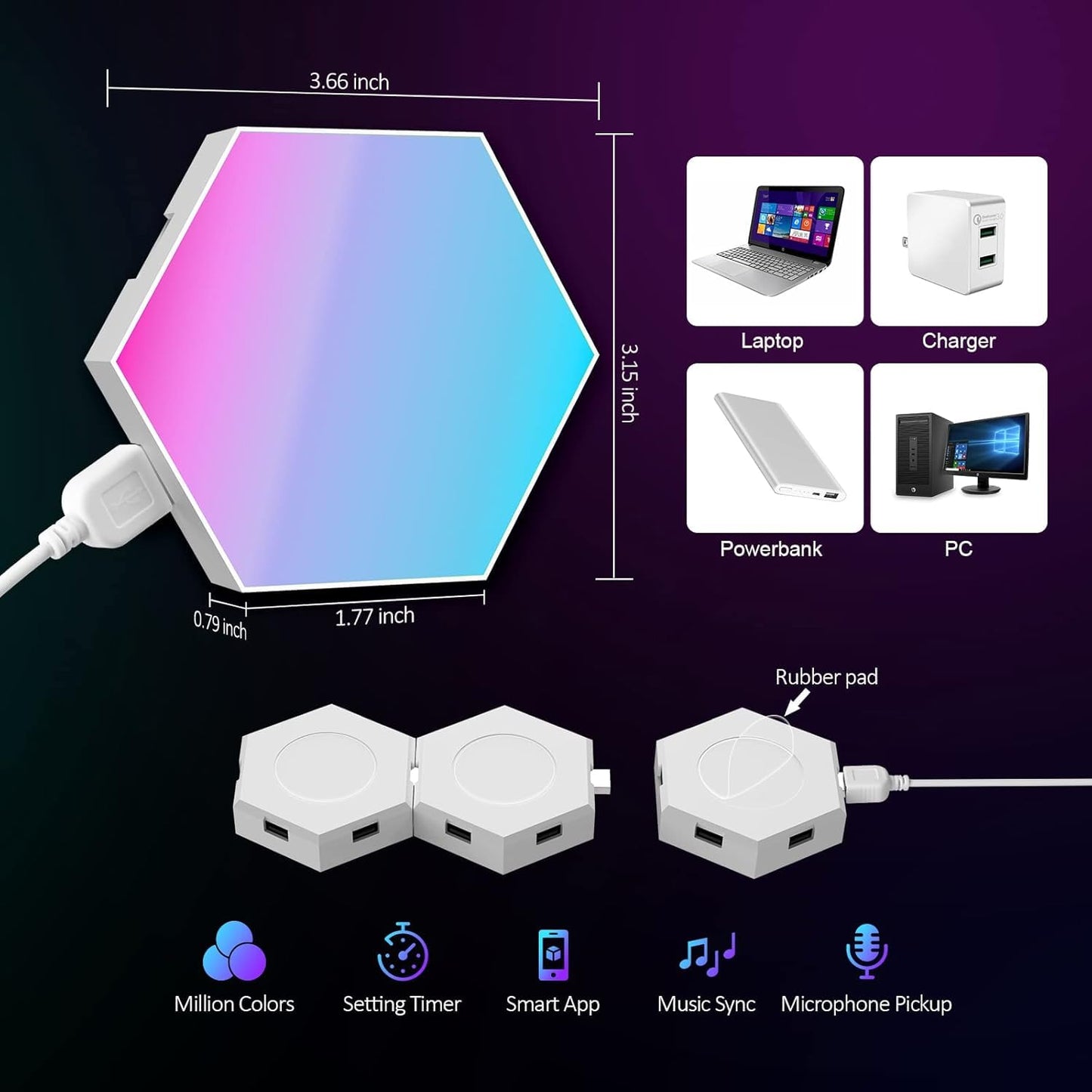 Kangtaixin Hexagon LED Lights 12 Pack - RGB Wall Panels with Music Sync, Smart App & Remote Control, DIY Modular Hex Light for Gaming Room, Bedroom, Living Room, Wall Decor