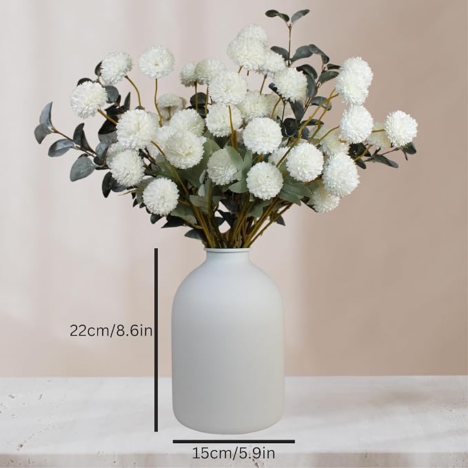 Large White Vase, Big Iron Vase for Long Stem Flowers, White Arlo Matte Finish for Modern Minimalist Table Decor, Japandi Home Decor