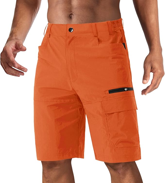 CRYSULLY Men's Hiking Cargo Shorts Outdoor Summer Lightweight Quick Dry Work Casual Shorts with 5 Zipper Pockets