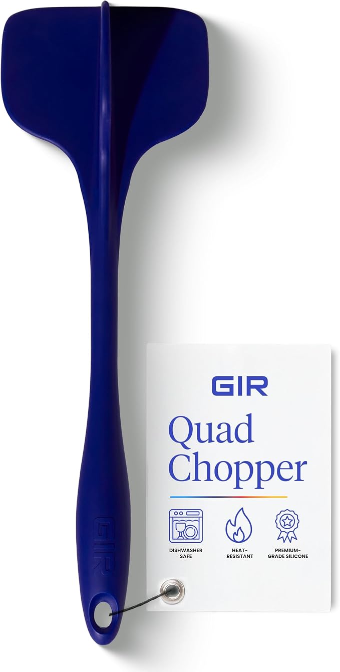 GIR: Get It Right Silicone Potato Masher & Quad Meat Chopper - 12 In Navy - Heat Resistant up to 425°F Fiberglass Core - 7-Blade Ground Meat Chopper & Food Masher - Dishwasher Safe Kitchen Gadget
