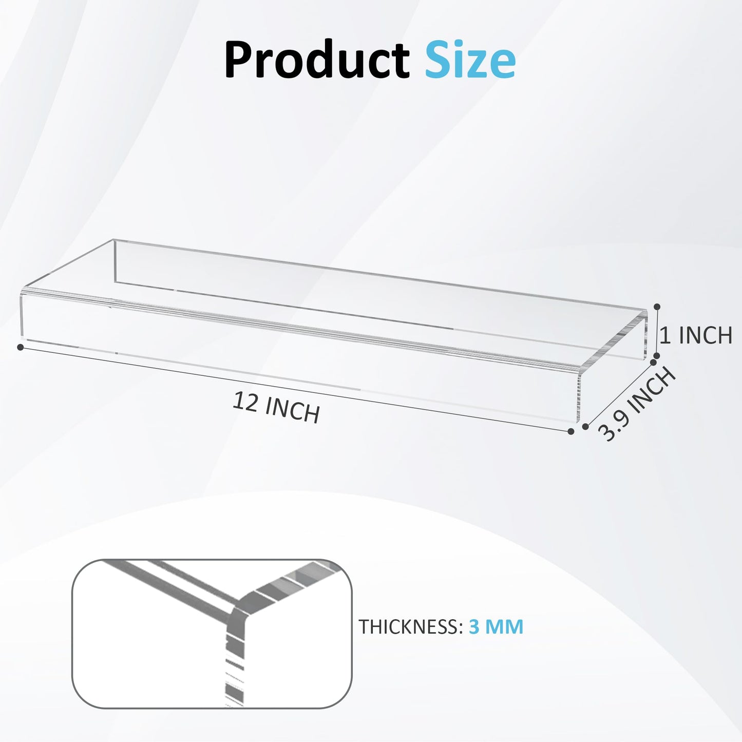 Sezanrpt Acrylic Shelf Riser 12x3.9x1 pack of 2, Clear Display Shelf 12” for Shoes, Glasses, Plants, Home Decors, Perfume, 12x3.9x1 Inch