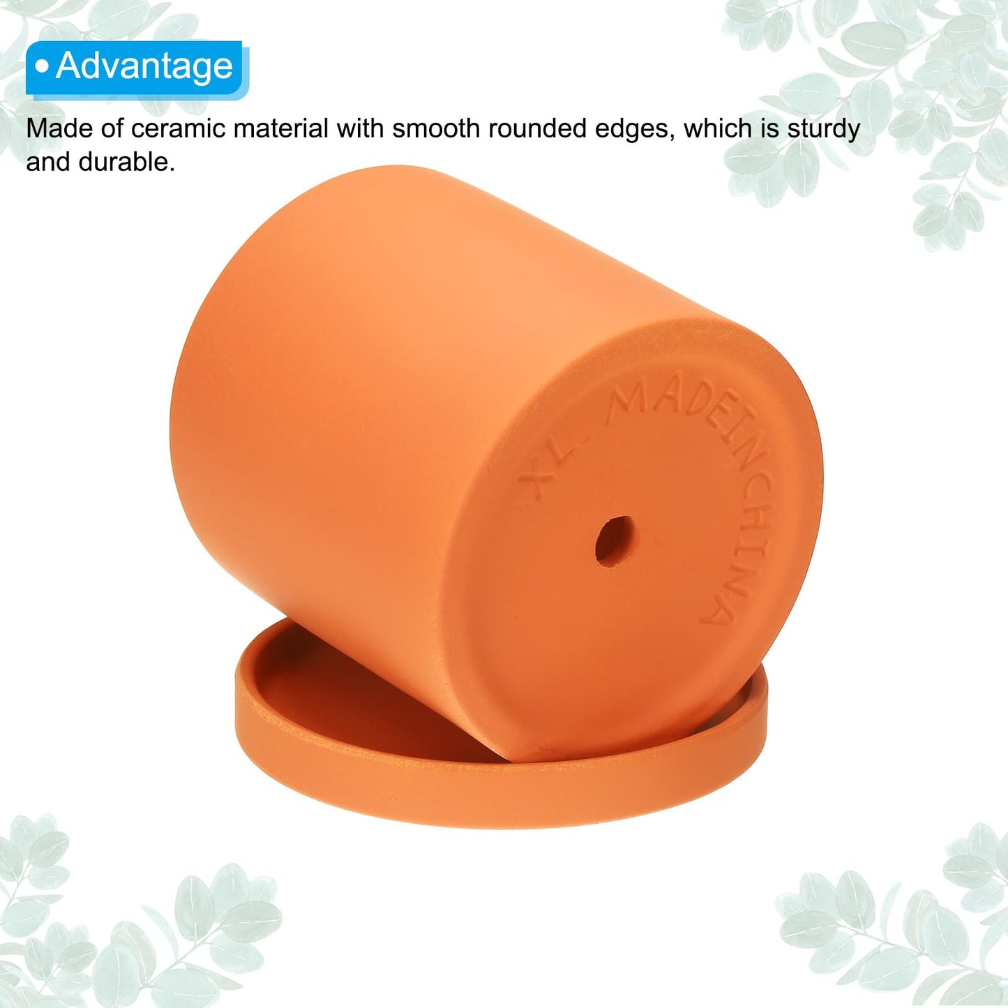 PATIKIL 5 Inch Ceramic Plant Pots, Modern Flower Planters with Drainage Holes and Tray for Decorate Home Indoor Plants Succulent Herb, Orange