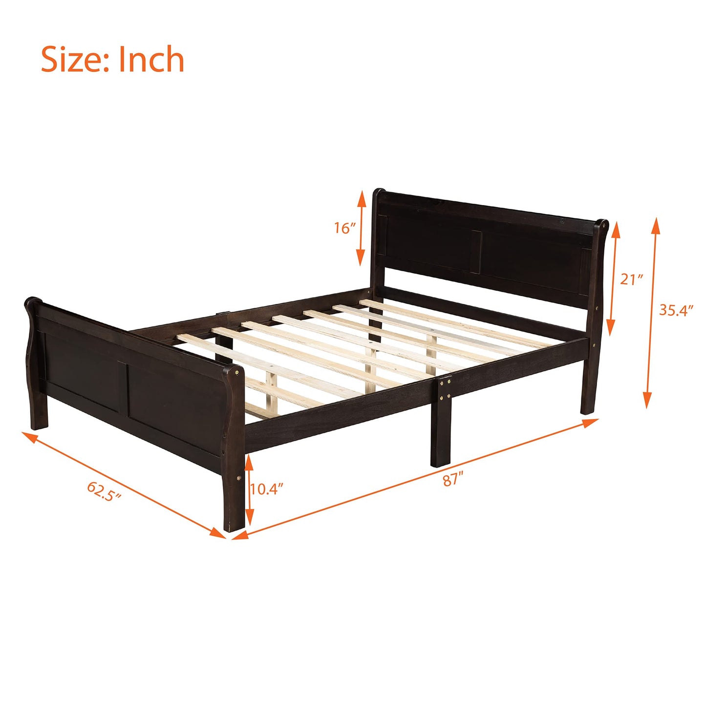 GDFStudio Queen Bed Frame, Wood Platform Queen Size Bed Frame with Headboard and Solid Wood Slat Support, Mid Century Modern Wooden Bed Frame for Bedroom Guest Room, No Box Spring Needed, Espresso
