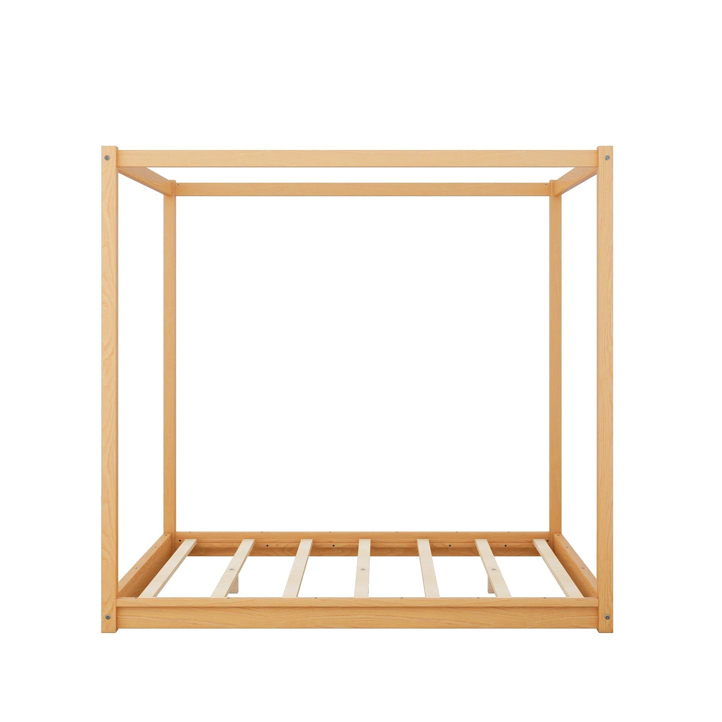 Queen Bed Frame with Canopy Legs, Wood Platform, Wooden Slats Support, No Box Spring Needed