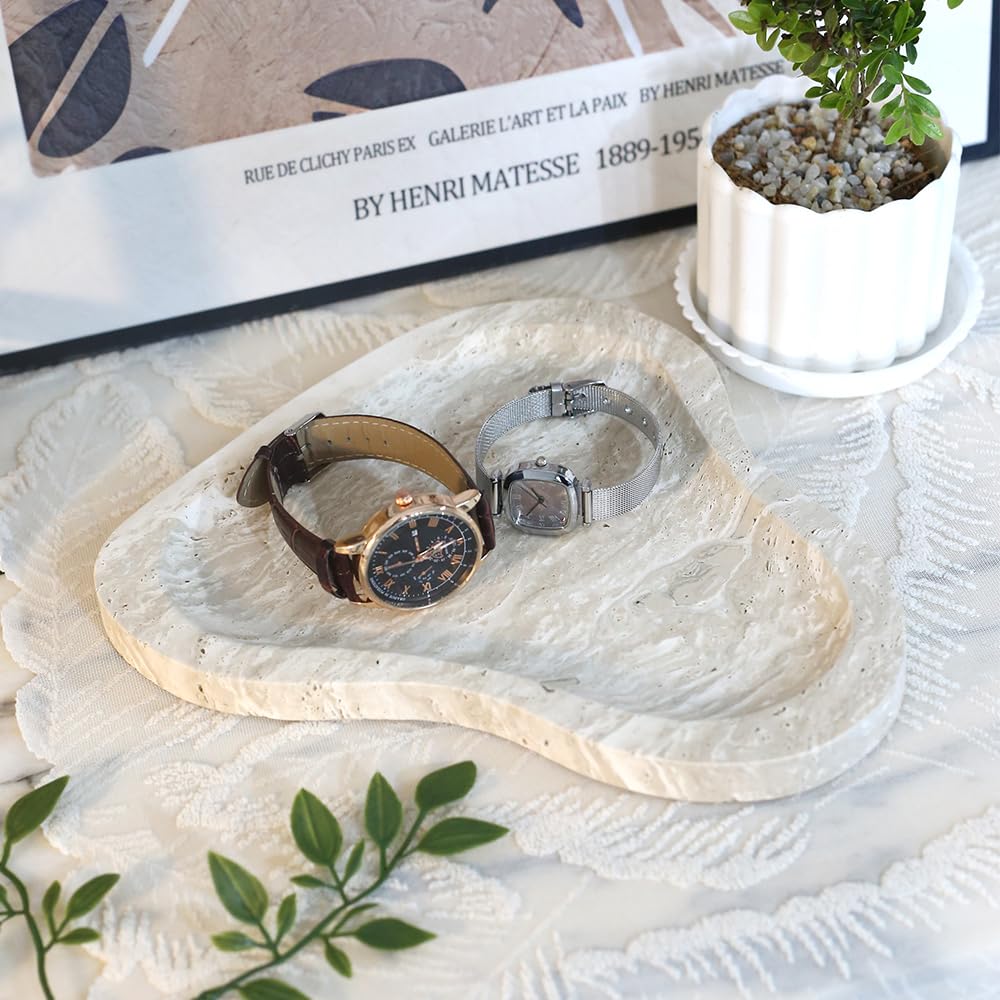 Yfstone Natural Marble Oval Jewelry Dish, Trinket Tray for Ring & Earring Holder, Vanity/Nightstand Decor with Unique Natural Veins, Gift for Women/Mom/Daughter