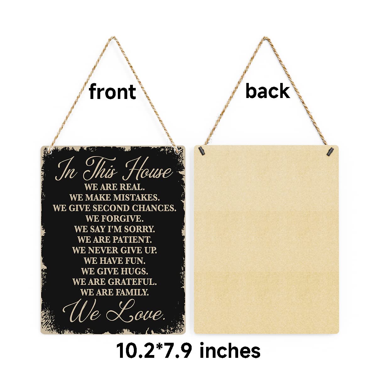 In This House Wooden Hanging Sign, House Rules Signs, Farmhouse Living Room Home Decor Wall Art, Inspirational Family Quote, Scripture Wooden Hanging Sign for Farmhouse Home Wall Art Decoration