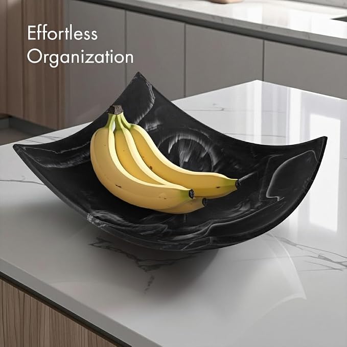 Creative Scents Black Marble Look Decorative Bowl, Coffee Table Decor for Living/Dining Room, Modern Black Catch-All Key Dish Decorations for Entryway, Black Decor - Fruit Bowl for Kitchen Counter