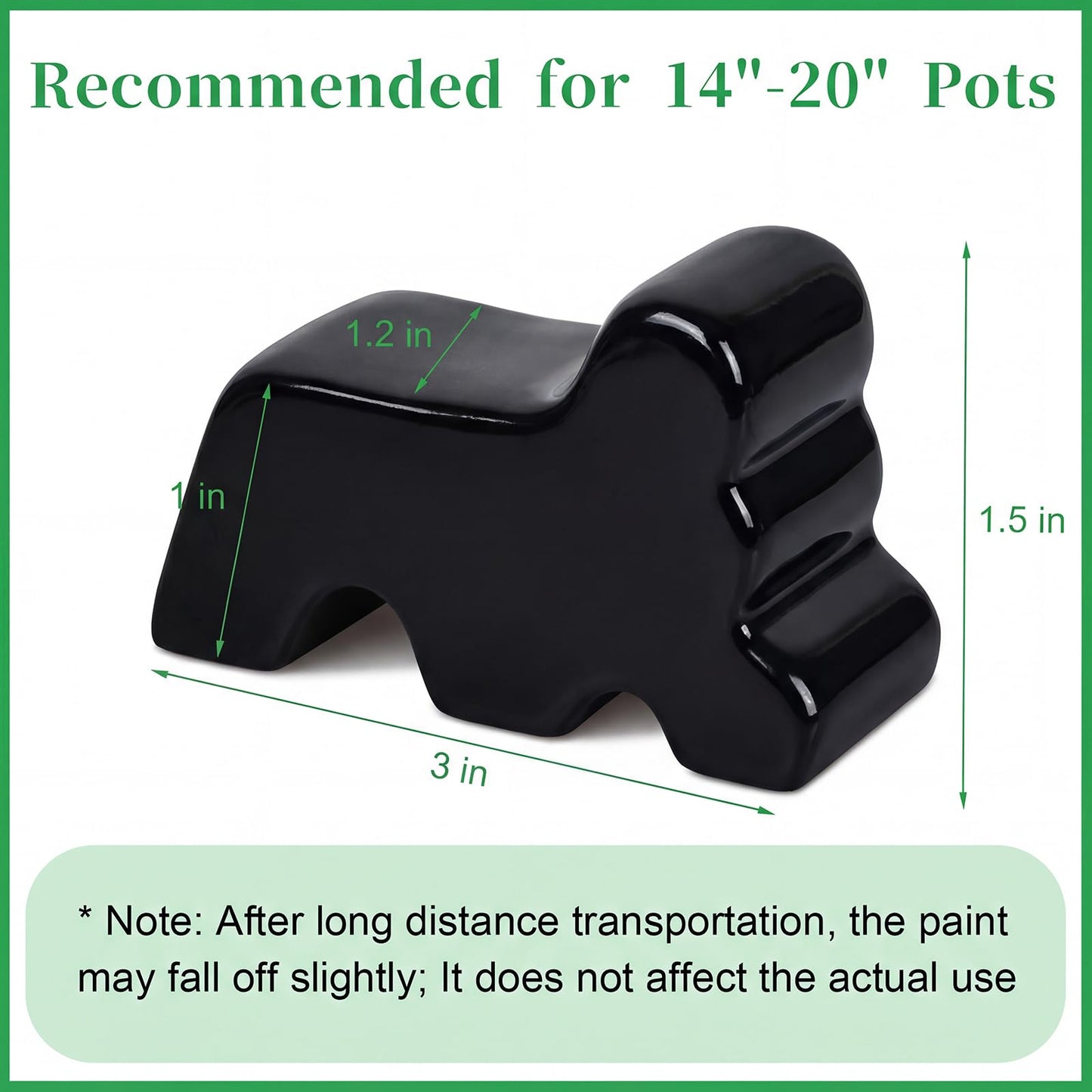 Kigeli 12 Pcs Resin Pot Feet for Outdoor Planters 3 Inch Long 1.5 Inch Tall Flower Handmade Elevator Plant Feet Frost Proof Lifter for 14-20 in Pot (Black)