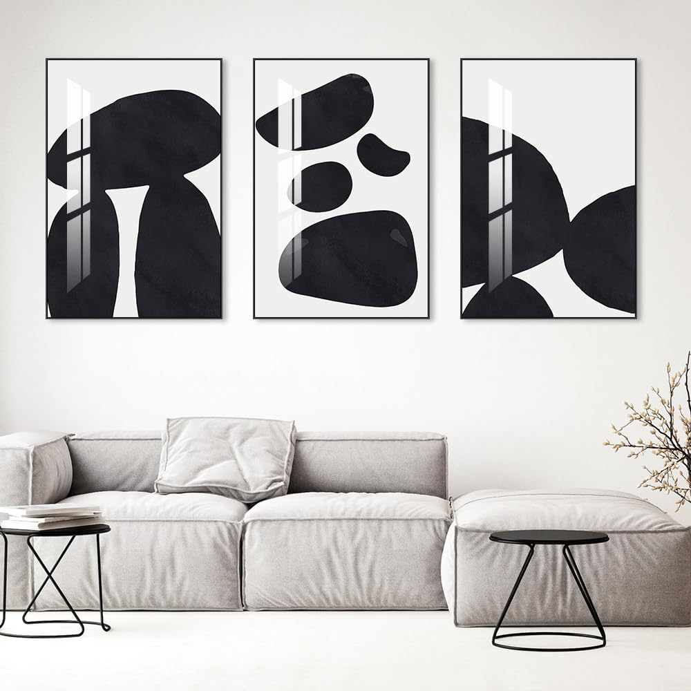 Abstract Wall Art Prints, Framed Wall Art for Living Room, Bedroom, Dining Room, Nursery, Office, Kitchen, Bathroom (Black, 24"X 32" X 3 panel)