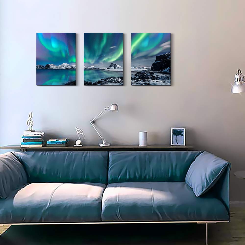 MHARTK66 Wall Art for Bedroom Wall Decor for Living Room Office Decor Abstract Mountain Aurora Landscape Painting 3 Piece Scenic Framed Canvas Art Prints Ready to Hang Kitchen Wall Pictures Home Decor