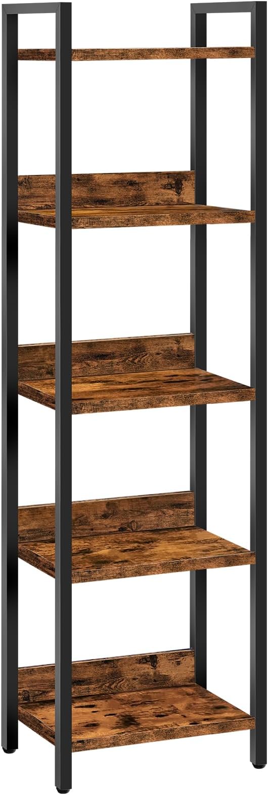 MAHANCRIS Bookshelf, 5-Tier Bookcase, Standing Book Shelf for Small Space, Storage Shelf Organizer, for Living Room, Bedroom, Study, Balcony, Rustic Brown and Black BKHR5501