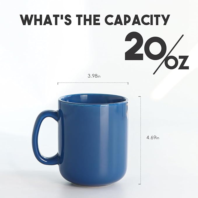 harebe 20 OZ Large Coffee Mug, Smooth Ceramic Tea Cup for Office and Home, Big Capacity with Handle, Blue