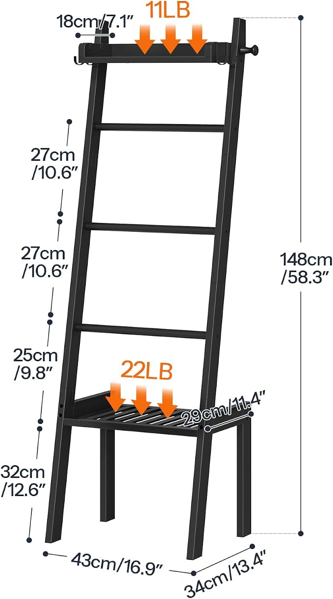 HOOBRO Blanket Ladder, 5 Tier Bamboo Ladder Shelf, Blanket Ladders for Living Room and Bedroom, Farmhouse Blanket Holder Rack for Storage and Home Decor, Decorative Towel Rack, Black BK91CJ01G1