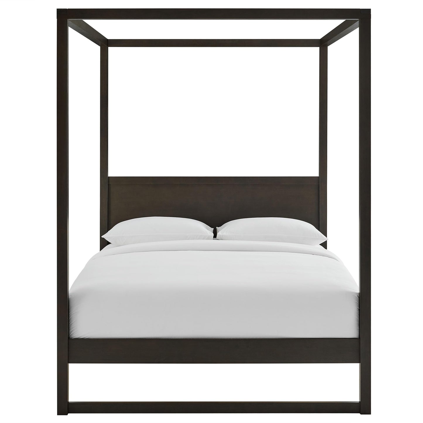 Modway Alva Queen Size 4-Post Wood Platform Canopy Bed in Smoked Oak – with with Headboard and Solid Rubberwood Frame