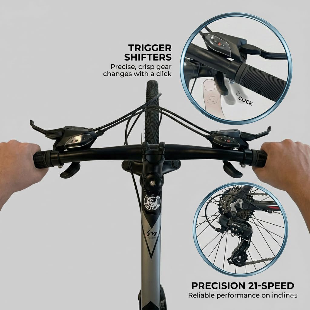 QARSWA 26 Inch Mountain Bike, Lightweight Aluminum Frame MTB with 21-Speed Trigger Shifter & Dual Disc Brakes, Comfort Foam Seat Adult Bicycle for Men and Women, Trail & Outdoor Riding, Matte Silver