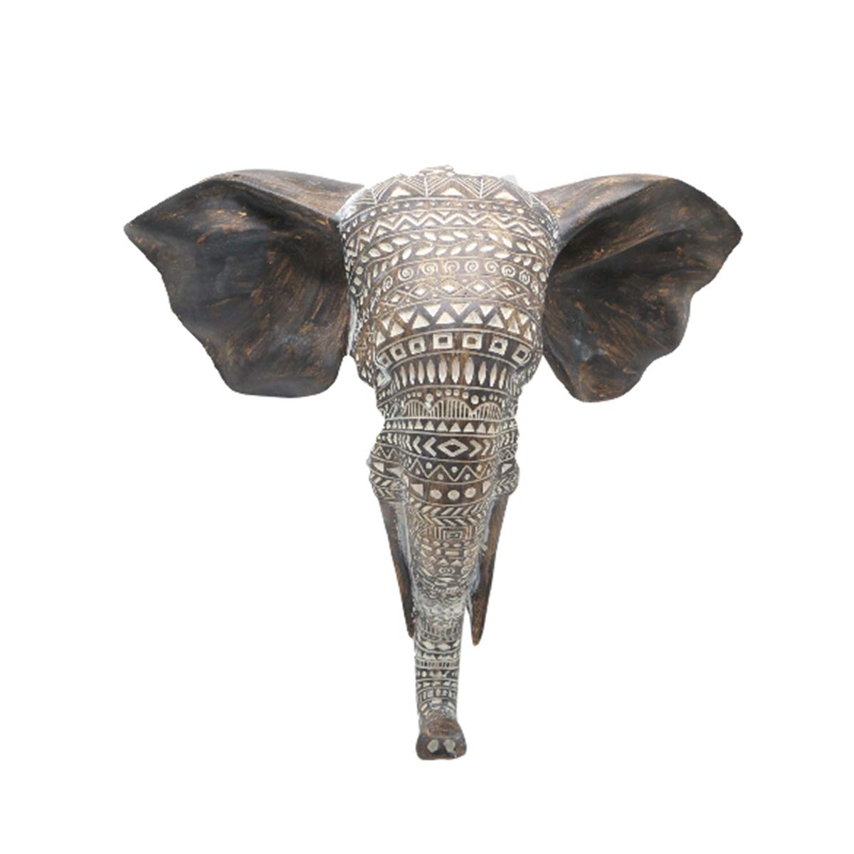 OTARTU African Elephant Wall Bust Sculpture 11" Tall Carved Noble Elephant Head Hanging Wall Decor Art Wooden Color