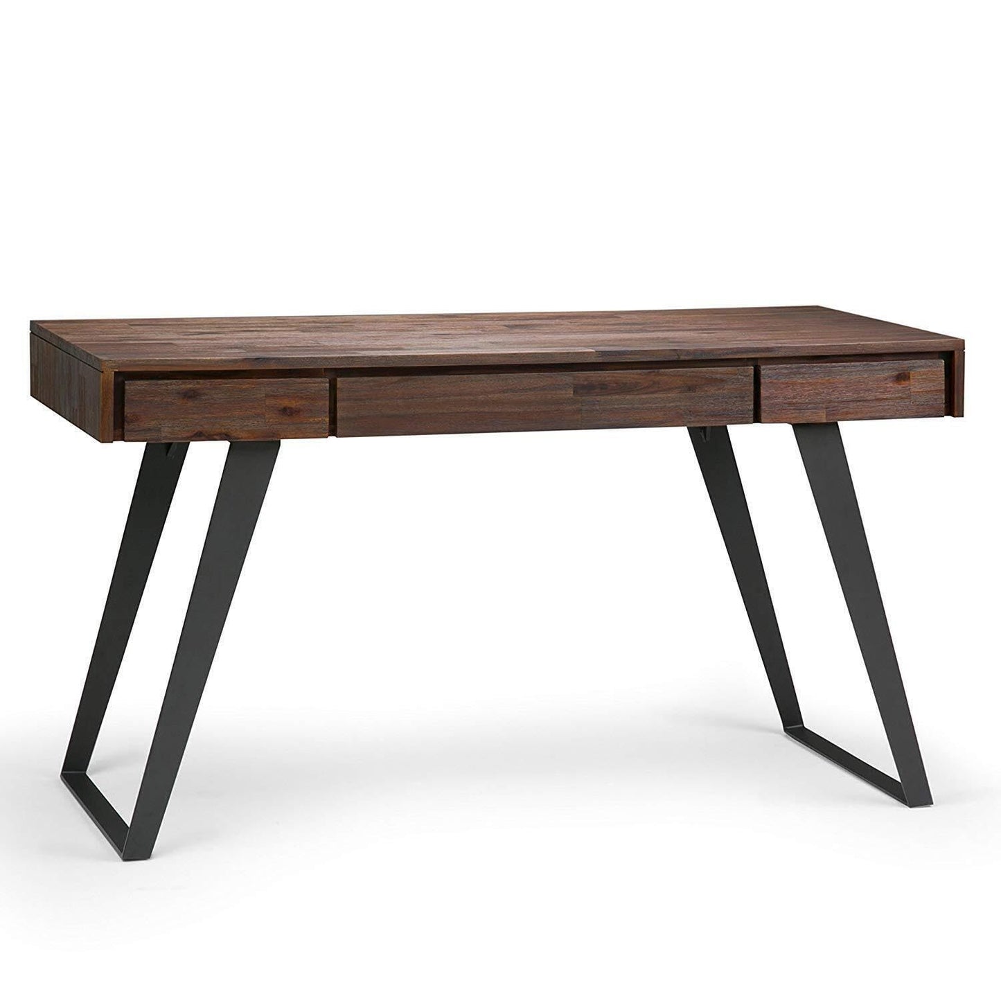 SIMPLIHOME Lowry Desk - 54 Inch Wide Solid Acacia Wood and Metal Writing Desk in Distressed Charcoal Brown, Modern Industrial Home Office Computer Table with 2 Drawers and Flip-Down Keyboard Tray