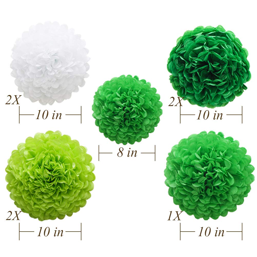 ADLKGG Green St Patricks Day Party Decorations, Hanging Round Paper Fans Pom Poms Flowers for Graduation Wedding Bridal Shower, Golf Themed Birthday, Fiesta Party Indoor Outdoor Accessories