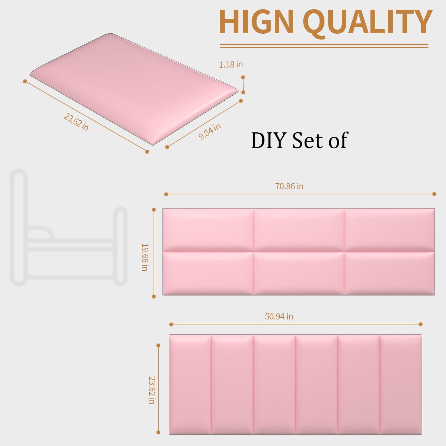 Greymond Headboards Wall Panel for Twin, Self-Adhesive 3D Wall Panels, Upholstered Wall Panel for Bedroom/Living Room (6 Pieces 9.84 in x 23.6 in)