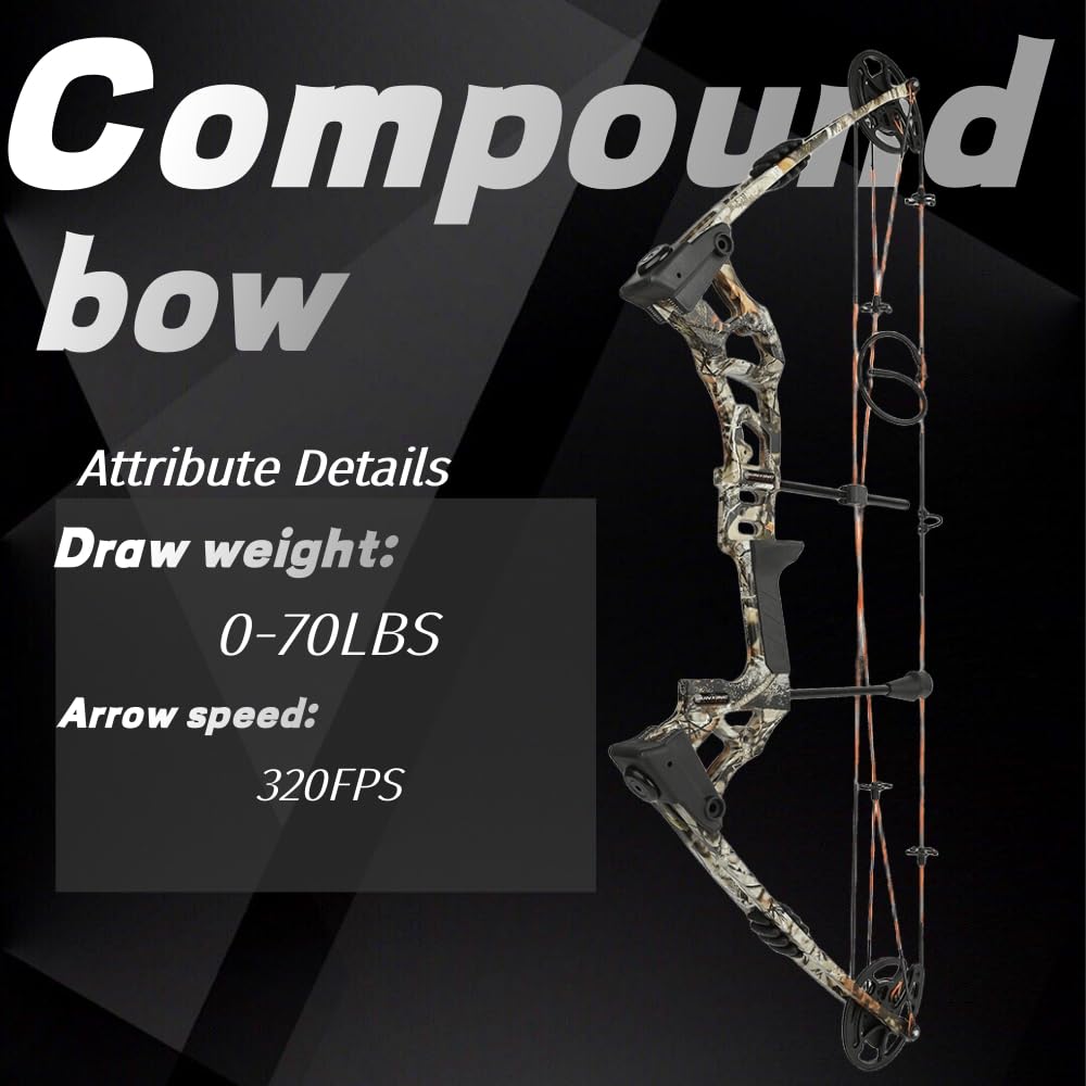 POEARCUS 0-70lb Draw Weight Adjustable Compound Bow Set 320 FPS IBO Archery Kit for Hunting & Target Practice