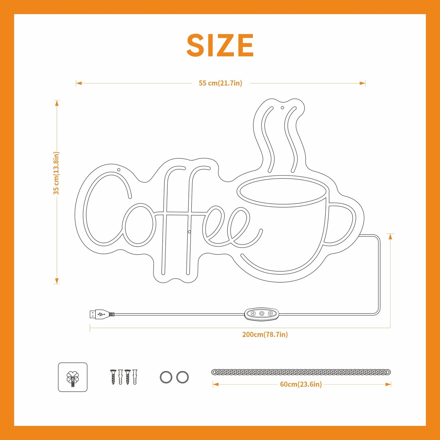 LED Coffee Neon Sign for Cafe, Acrylic Light Up Coffee Bar Sign 21.7x13.8 Inch, 10 levels USB Dimmable for Coffee Shop Internet Lounge Wall Decor (Warm White)