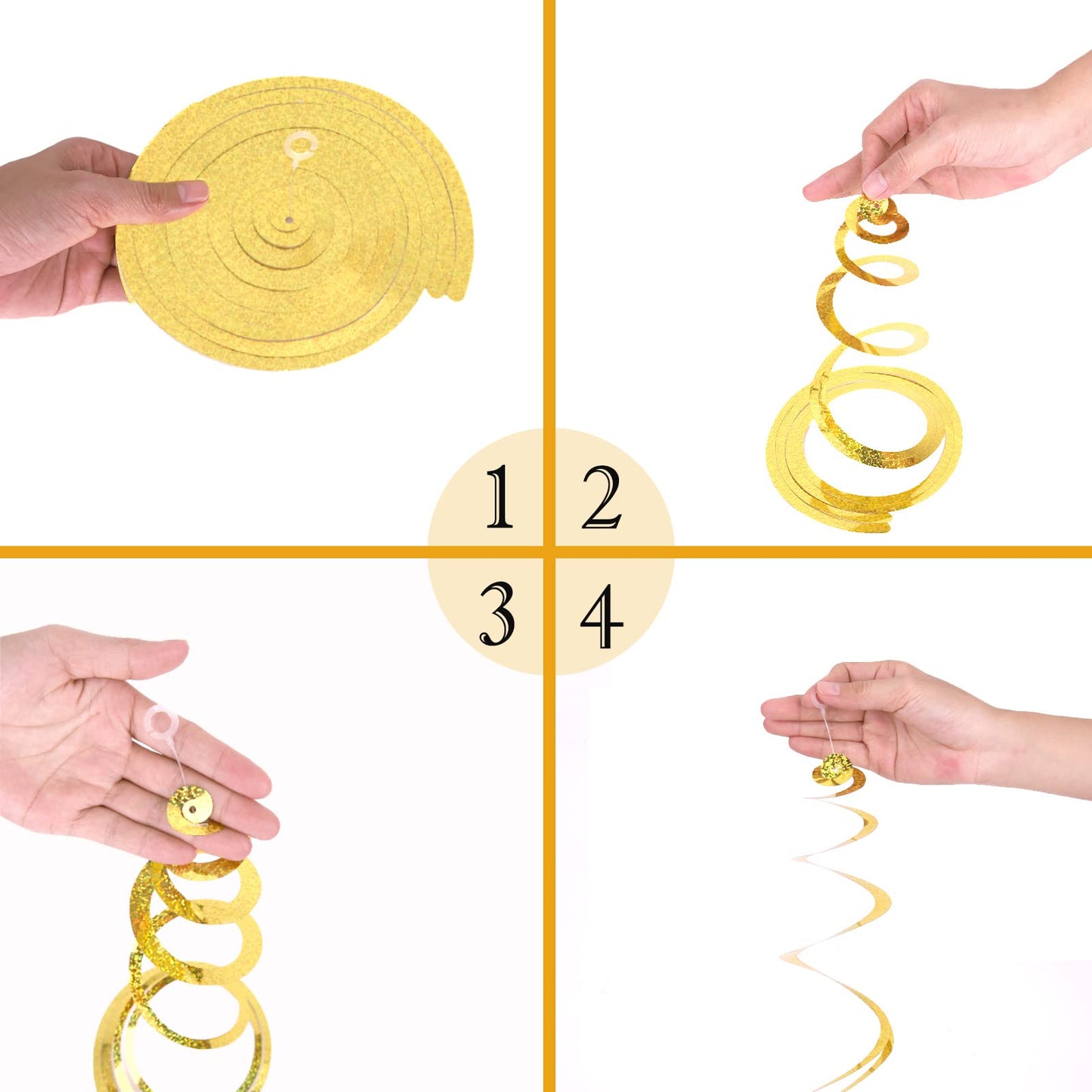 30 Pieces Gold Hanging Swirl Decorations Sparkle Golden Plastic Streamers Ceiling Decorations Wedding Bachelorette Baby Shower Birthday Party Anniversary Graduation Christmas New Year Decorations