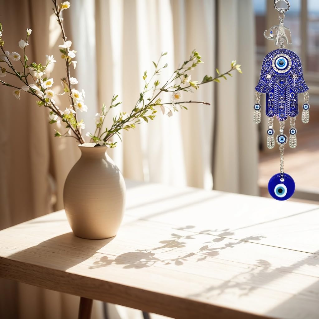 Betterdecor Blue Evil Eye Hamsa Hand Hanging Charm Decoration for Home Office Car -028