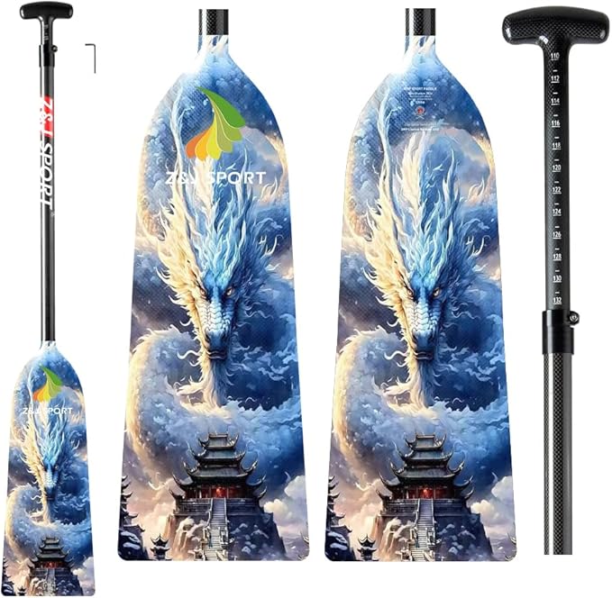 Z&J SPORT Adjustable Dragon Boat Paddle, IDBF Approved Carbon Fiber Paddle, Dragon Graphic Paddle with Adjuster for Dragon Boat Race with Adjustable T Handle
