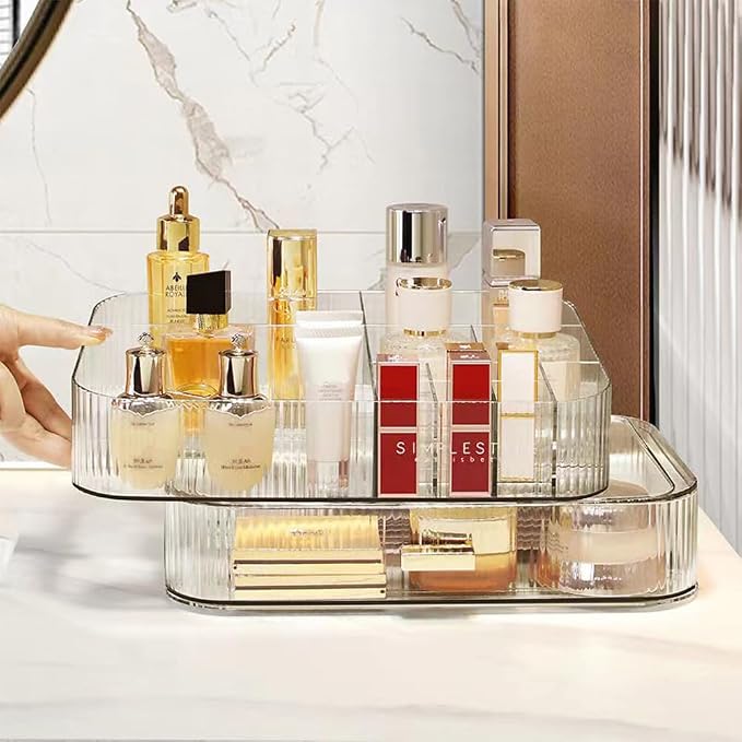 Makeup Organizer with Stackable Drawers, Bathroom Vanity Organizers and Storage, Ideal for Desk and Dresser Countertops, Great for Cosmetics, skincare, Lipsticks, Nail Care -Clear