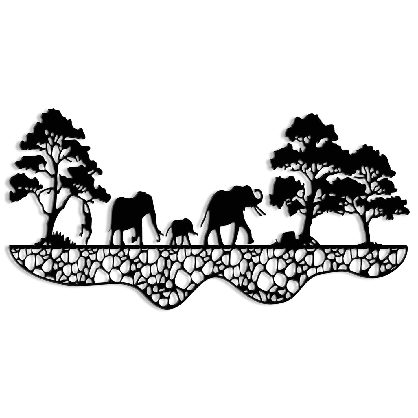 Maoerzai Elephant Family Metal Wall Art, Elephants Herd Metal Wall Decor, Modern African Wall Decor for Living Room & Home (Black - 16 x 8 Inch)