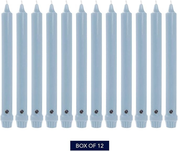 Colonial Candle Unscented Taper Candle, Classic Collection, Coastal Blue, 10 in, Pack of 12 - Up to 8 Hours Burn