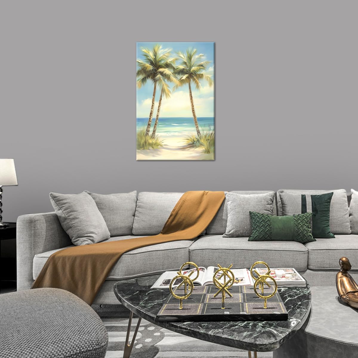 Tropical Beach Canvas Wall Art Palm Tree Pictures Wall Decor Ocean Landscape Painting Prints for Living Room Bedroom Bathroom Decor Framed(Tree-3,12L x 18W)