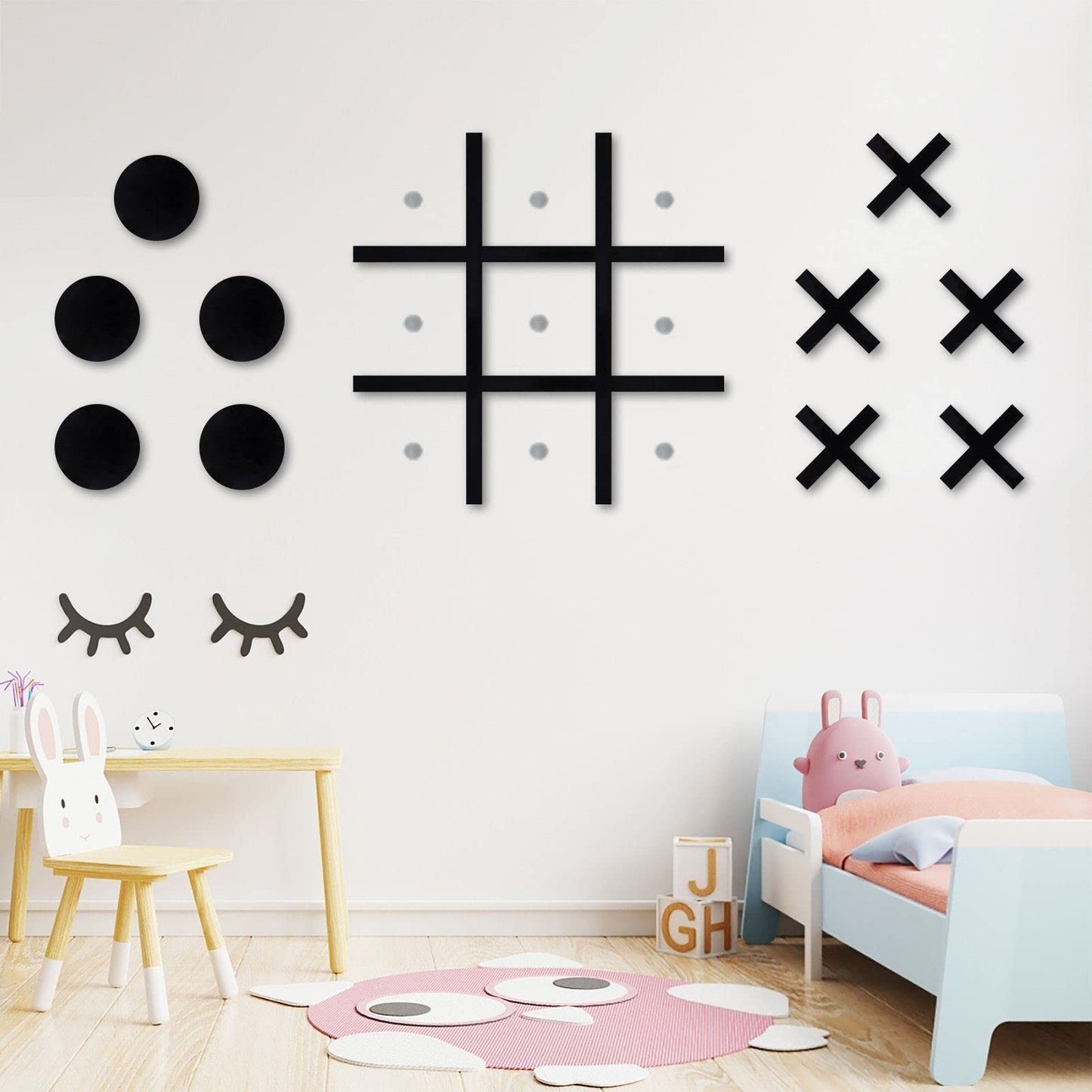 Magnetic Tic Tac Toe Wall-Mount Game,Game Room Decor,Modern Wall Decals for Kids Room,Classroom&Offices,Best Gift for Family, Friends (Black)
