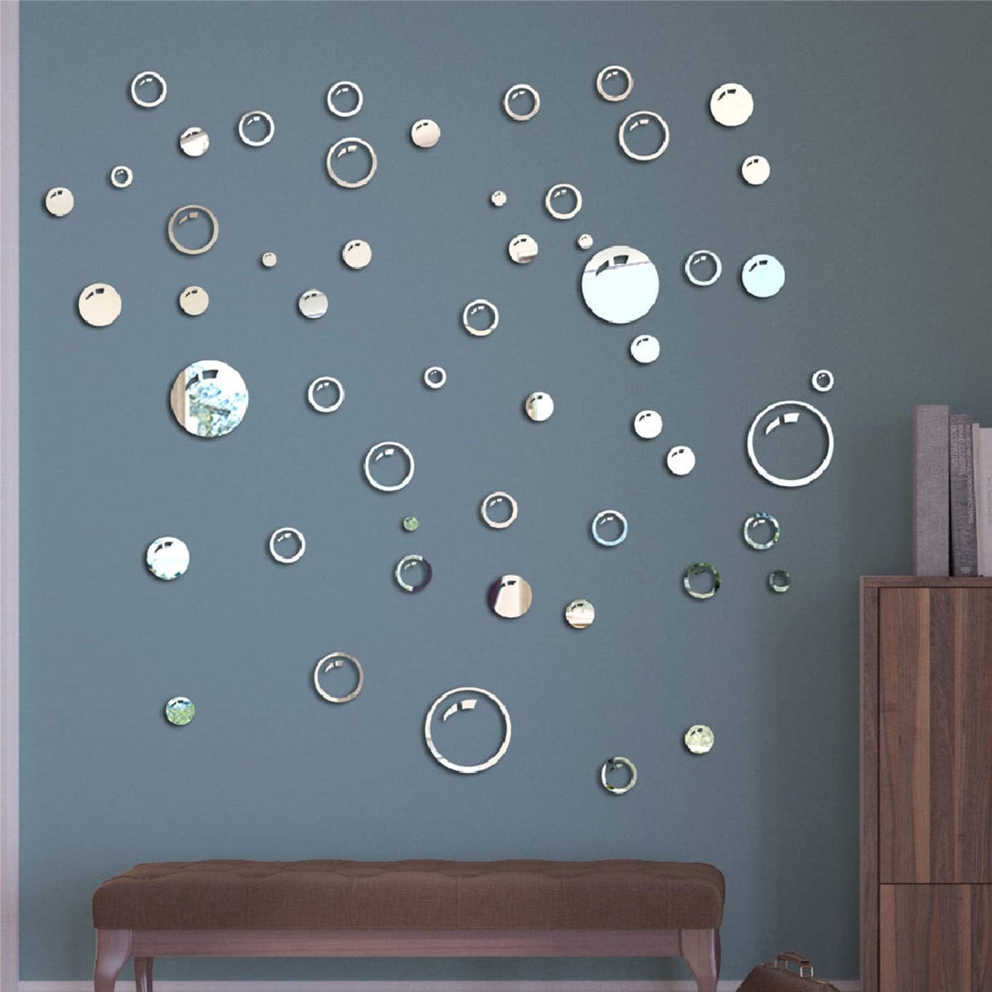 58-Pack Silver Acrylic Mirror Bubble Circle Wall Sticker Decals DIY 8-Pack Acrylic Mirror Wall Decals