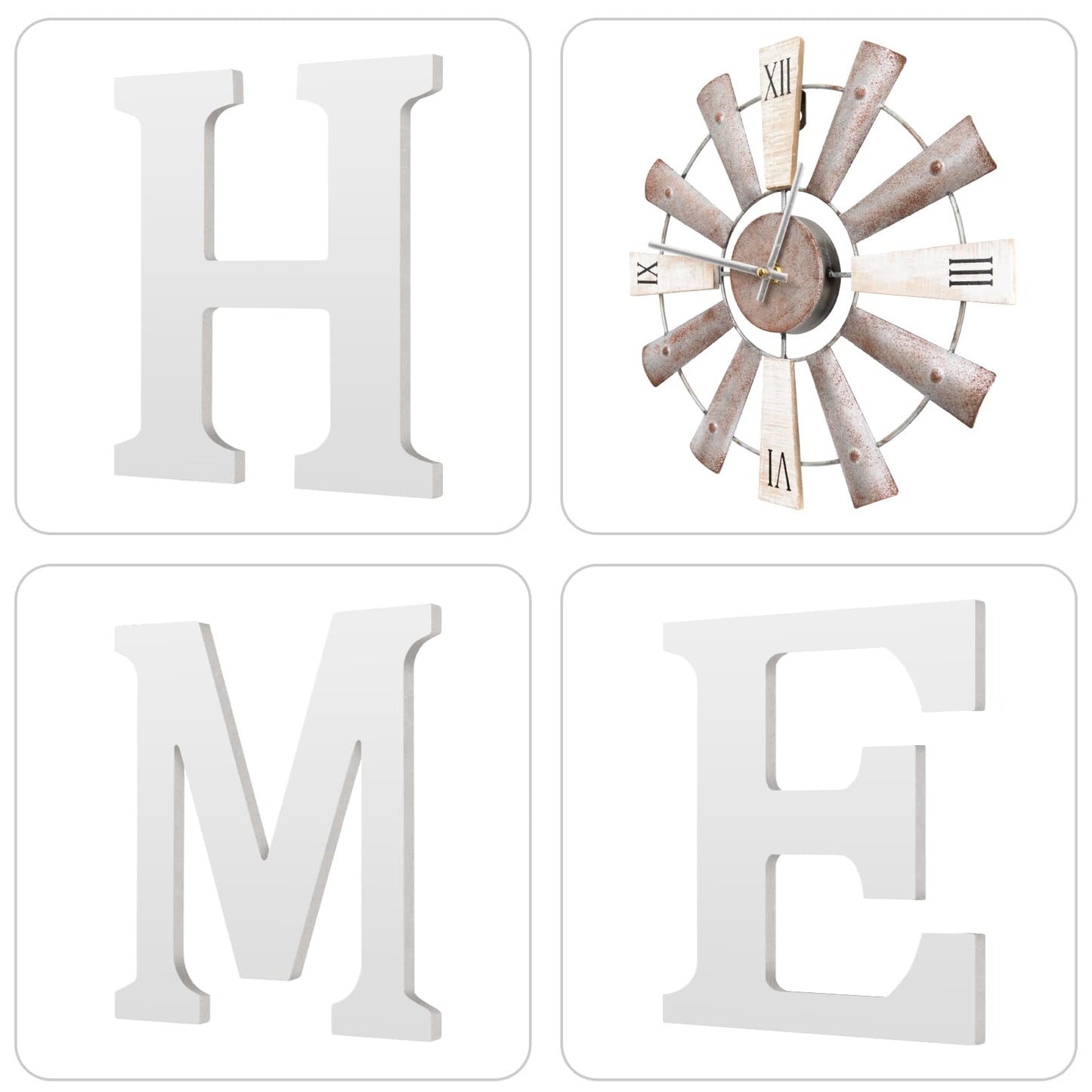 ZAZIWZ Farmhouse Home Signs with Windmill Clock Wall Decor Rustic Home Letters Wall Art for Living Room Kitchen Entryway Dining Room Bedroom (white)
