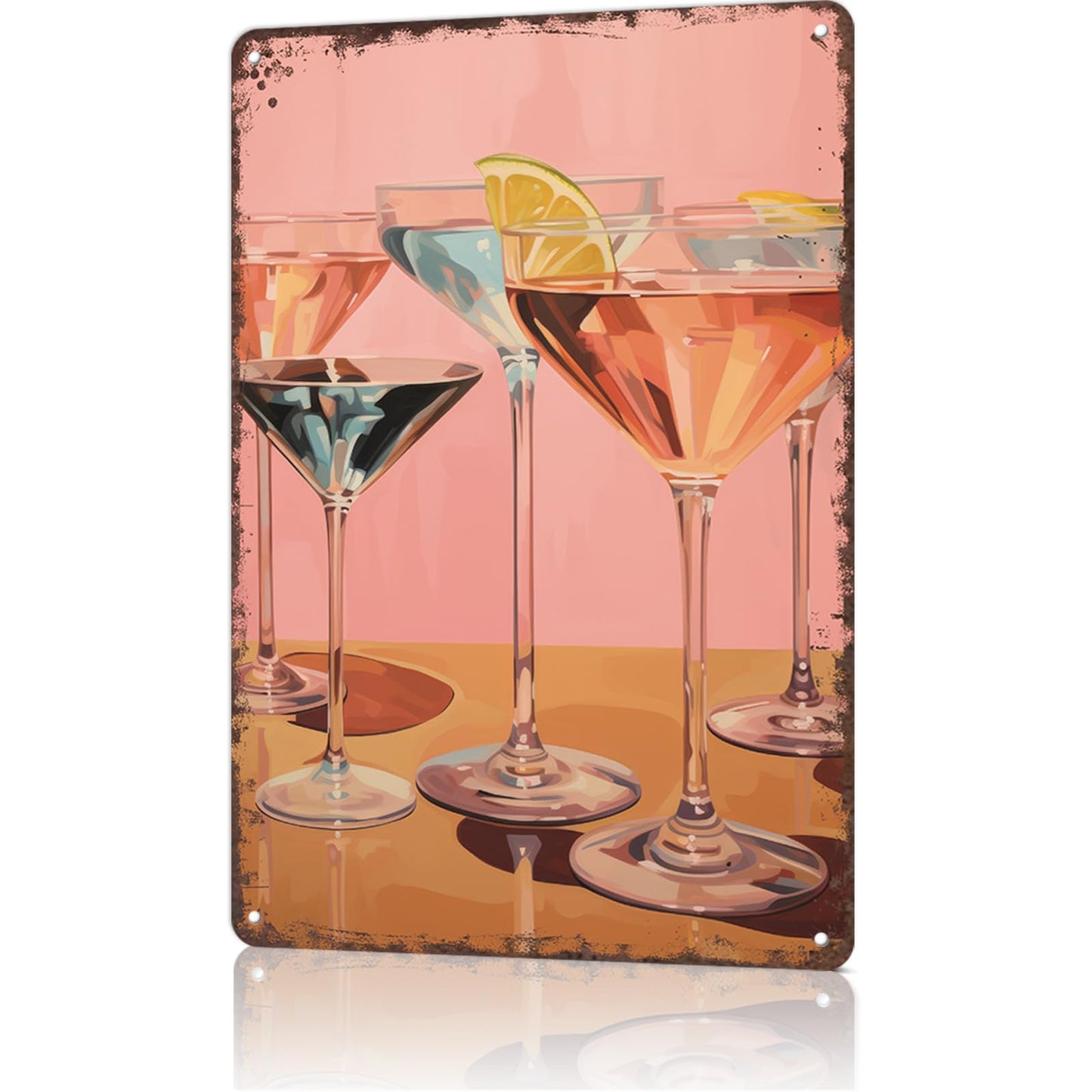 Retro Pink Bar Cart Metal Sign, Summer Funky Cocktail Tin Signs, Preppy Pink Alcohol Poster, Eclectic Aesthetic Decor For Bar Dining Room Kitchen Wall Decor 8x12 Inch