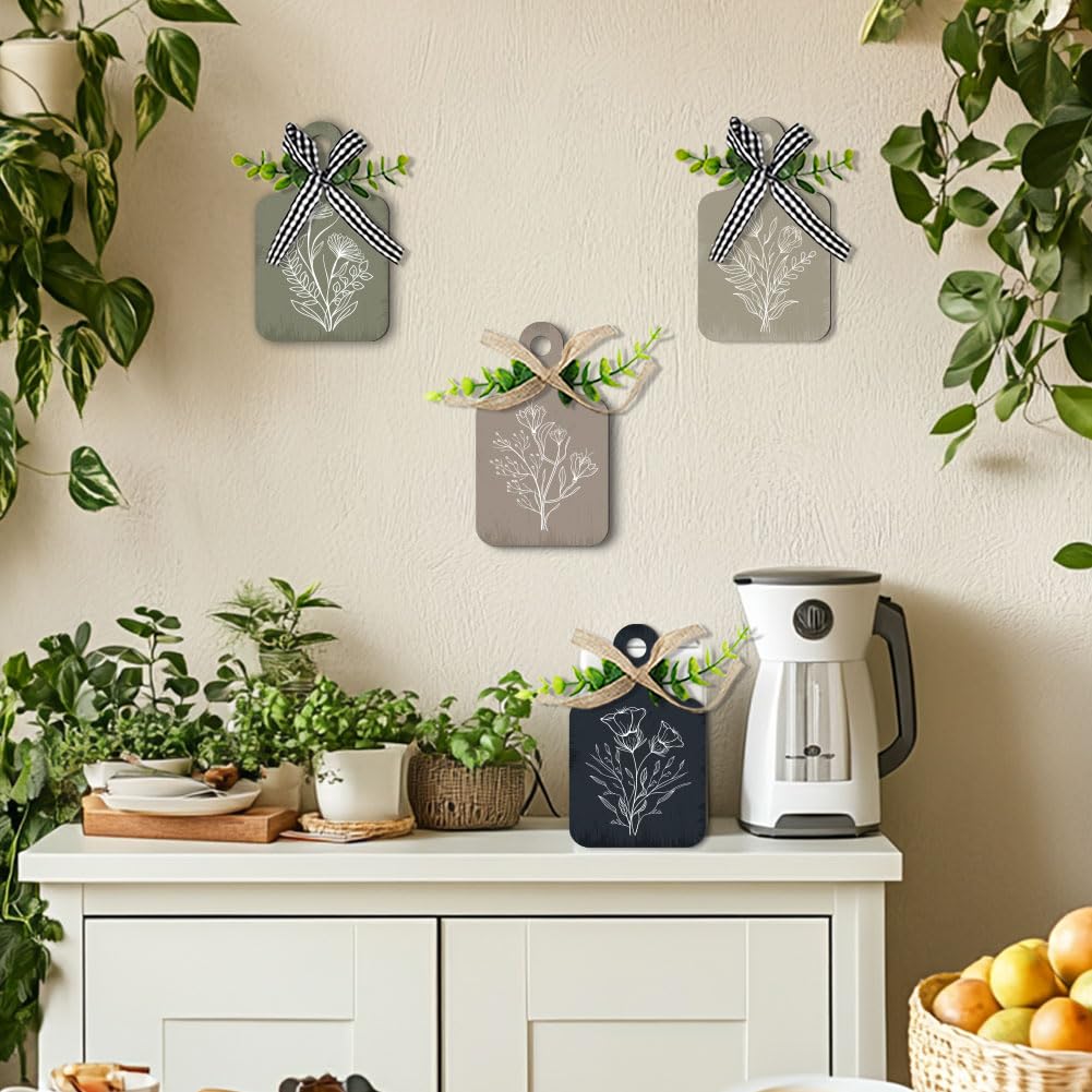 PH PandaHall 4pcs Kitchen Wooden Hanging Signs, Wall Decor Wood Sign Flower Kitchen Signs Wall Decor Hanging Plaques Farmhouse Sign Wood Bar Sign for Home Kitchen Dining Living Room Bar Cafe Art Decor