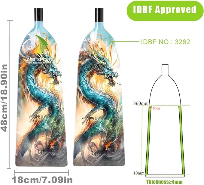 Z&J SPORT Adjustable Dragon Boat Paddle, IDBF Approved Carbon Fiber Paddle, Dragon Graphic Paddle with Adjuster for Dragon Boat Race with Adjustable T Handle