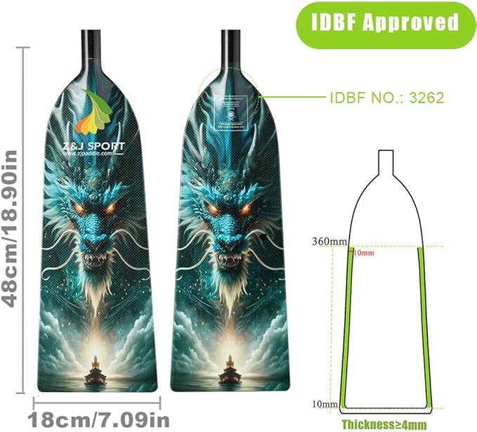 Z&J SPORT Adjustable Dragon Boat Paddle, IDBF Approved Carbon Fiber Paddle, Dragon Graphic Paddle with Adjuster for Dragon Boat Race with Adjustable T Handle