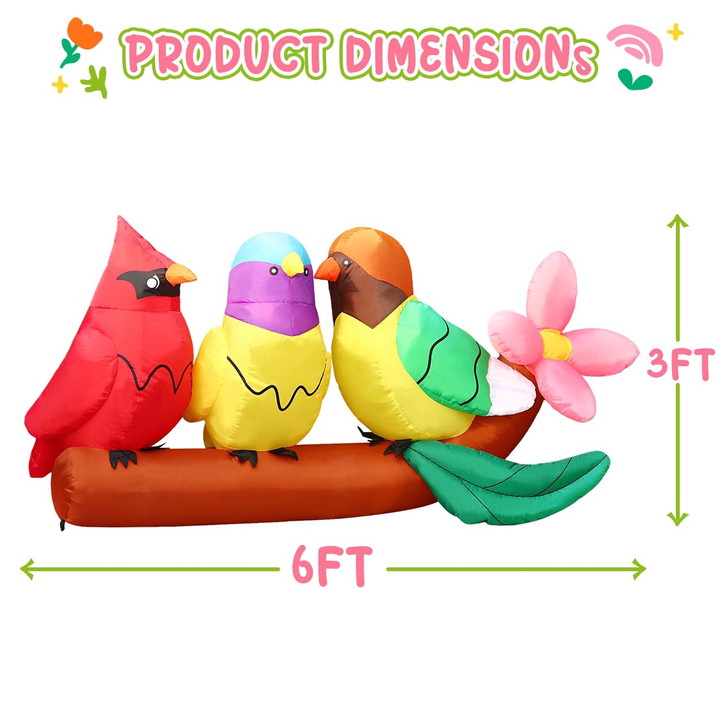 DomKom 8FT Long Inflatables Bird Gifts with Flower Outdoor Decoration, Blow Up Decoration, Built-in LED Lights Decor, Garden, Lawn, Yard, Patio,