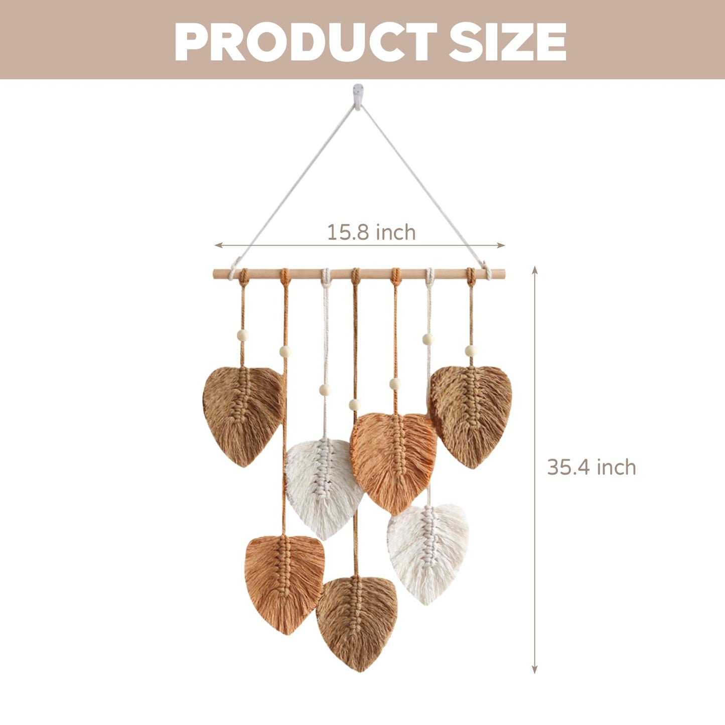 Urbun Macrame Leaves Wall Hanging Boho Macrame Wall Decor Handmade Yarn Woven Wall Art Leaf Tapestry Bohemian Decoration for Nursery Bedroom Living Room,15.7 x35.4Inch