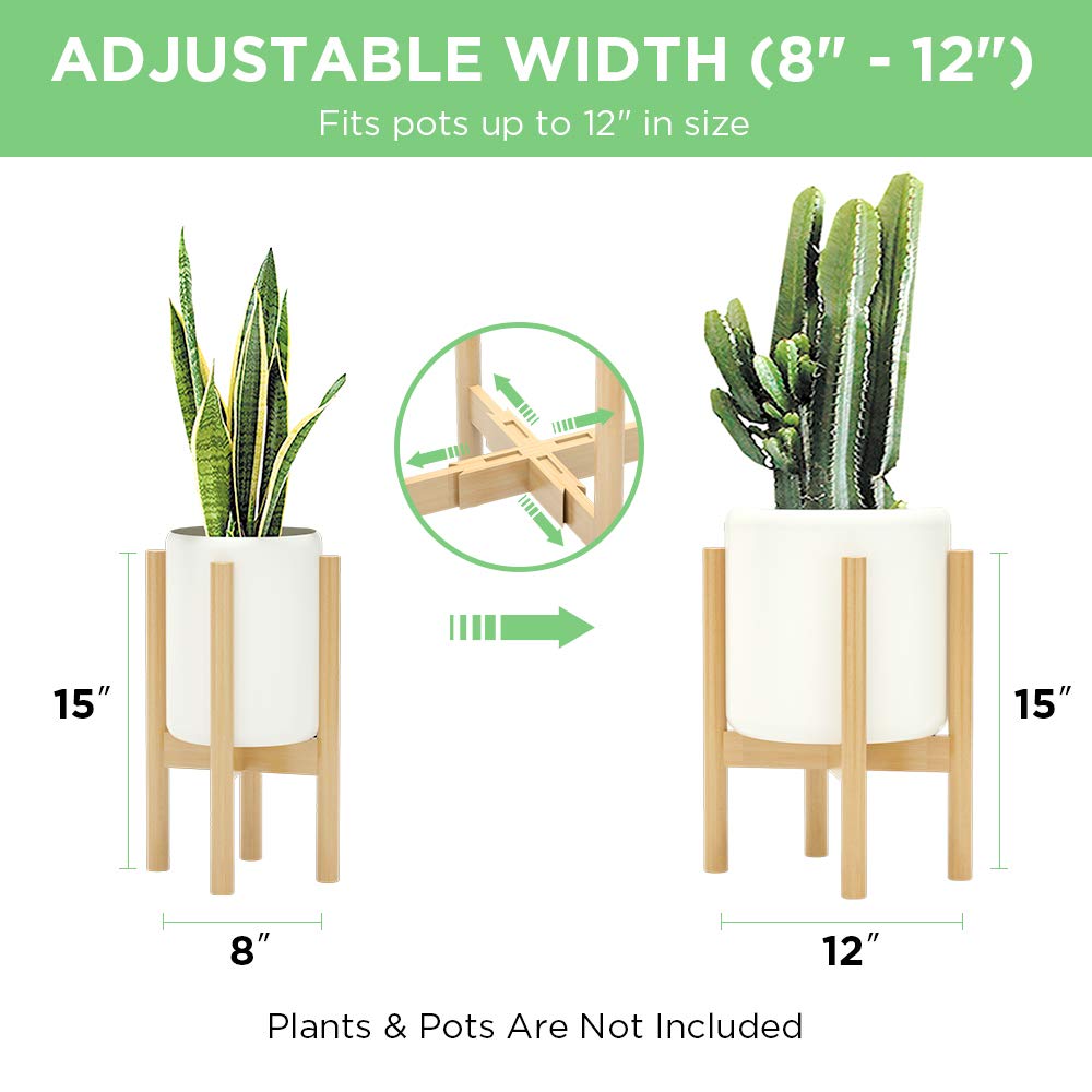 MUDEELA 2 Pack Indoor Plant Stands, 2 Tier Tall Plant Stand 30 inches, Mid Century Bamboo Plant Stand, Adjustable Width 8 - 12 inches, Fits Pot Size of 8 9 10 11 12 inches Pot & Plant Not Included, Natural